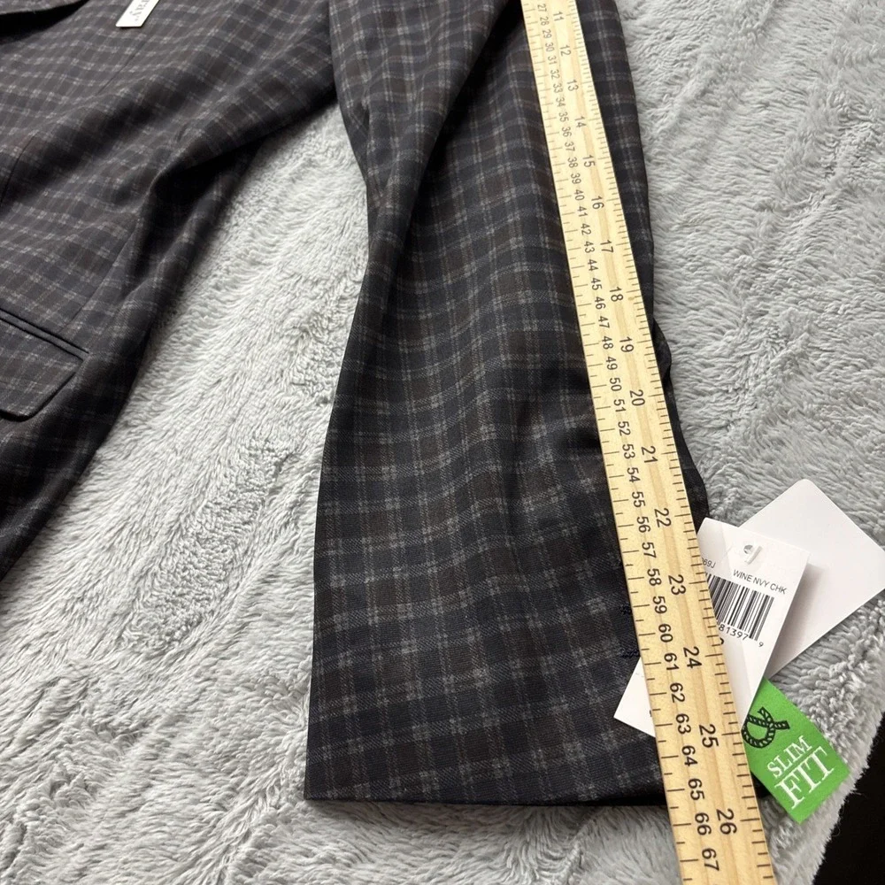 Paisley & Gray Mens Slim fit Sport Coat Blazer 50R Wine‎ Navy Check 5969J